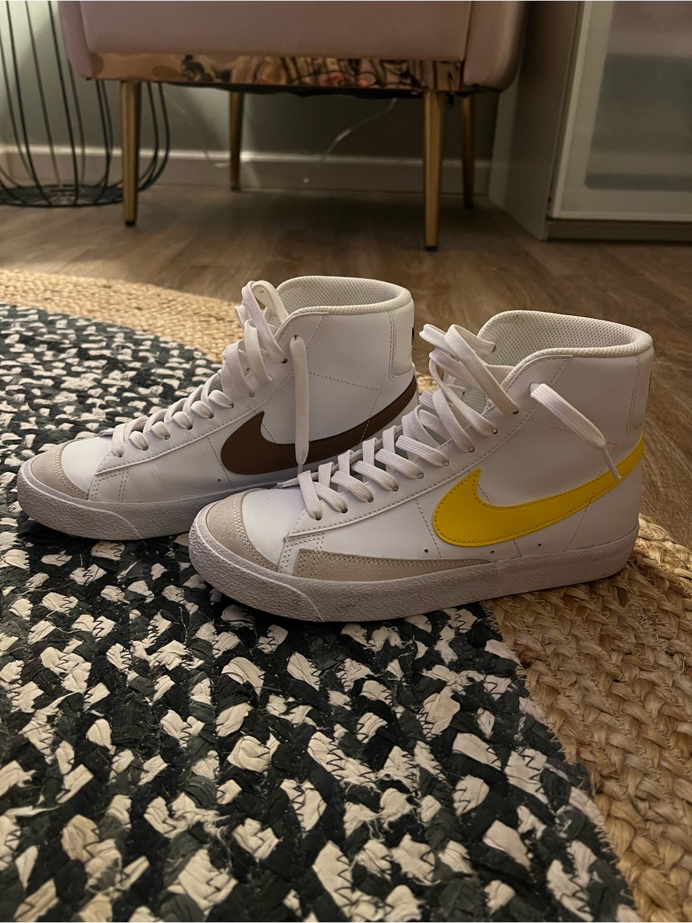 Nike High-Top Sneakers with Yellow & Brown Swooshes